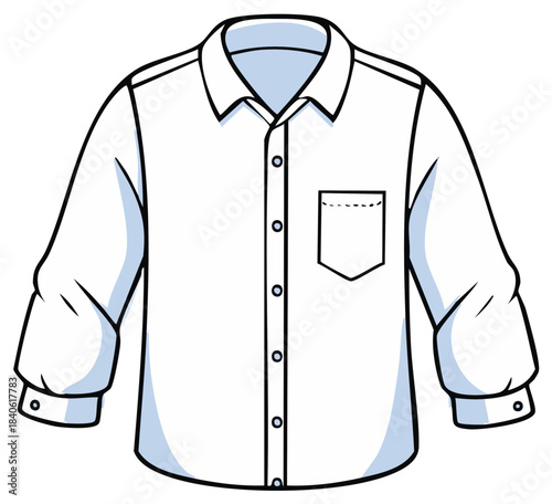 Illustrated White Long Sleeved Dress Shirt with Pocket and Buttons Isolated