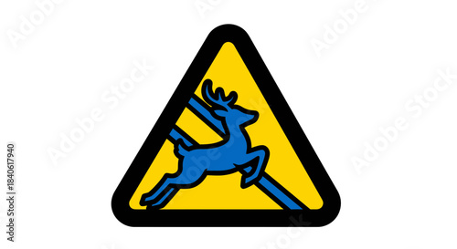 Deer Crossing Road Sign Illustrative Emblem Displayed Against Yellow Triangle