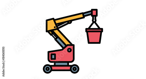 Depiction Of A Mobile Aerial Work Platform Carrying A Bucket On A White Backdrop