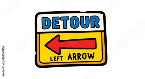 Detour Sign With Left Arrow Directing Towards An Altered Route Destination