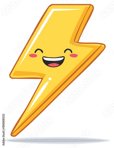 Happy yellow lightning bolt cartoon character smiling with joy