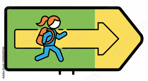 Directional Sign Depicting a Person Walking Toward a Clear Right Pathway