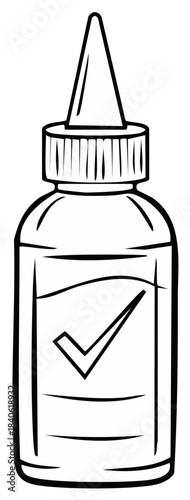 Ink bottle illustration with checkmark symbol for correctness or quality assurance