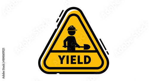 Construction Zone Yield Sign Depicting Worker in Hazard Warning Symbol For Safety