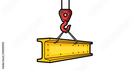 Crane Lifting A Yellow Steel Beam, Construction Materials, Industrial Processes
