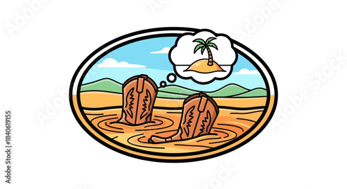Cowboy Boots Sunken In Mud And Dreaming Of A Tropical Island Getaway