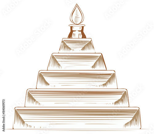 Illustration of a tiered decorative item with a flame at the top, simple design.