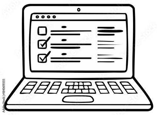 Doodle Style Laptop Displaying Checklist With Checked Boxes and Empty Box