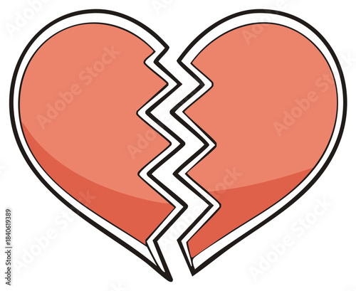 Broken Heart Symbol Represents Love Loss and Sadness Simple Illustration