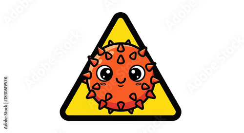 Cute Cartoon Representation Of Virus Symbol inside Warning Triangle Sign