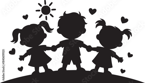 Happy children holding hands sunny day friendship