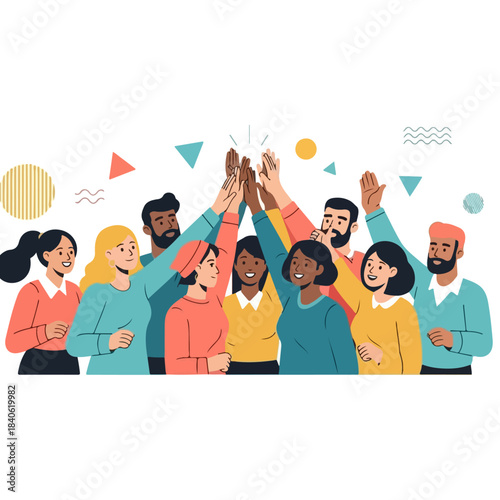 Diverse group of people celebrating success together.