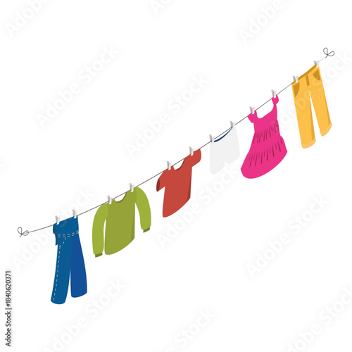 3D Isometric Flat Vector Illustration of Clothes Ropes, Drying Accessories after Washing. Item 3