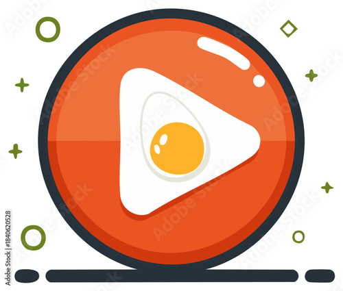 Food-Themed Video Play Button with Egg Yolk Graphic for Media Platforms and Culinary Content