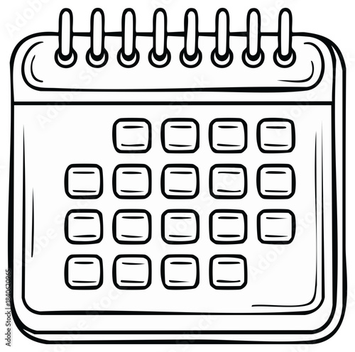 Simple Outline Illustration of a Spiral Bound Desk Calendar