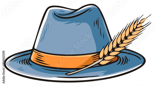 Tyrolean Hat with Wheat Decoration Blue Cartoon Bavarian Cap Apparel