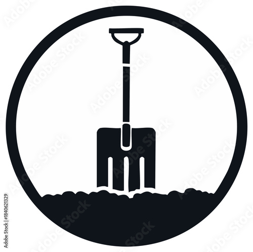 Shovel in Soil Icon Agriculture Garden Tools Gardening Black and White Vector
