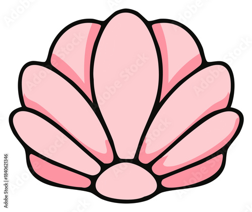 Stylized pink seashell with a smooth shell and black outline