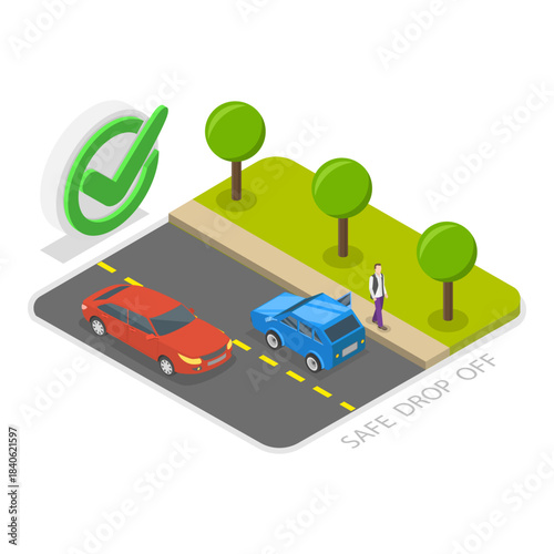 3D Isometric Flat Vector Illustration of Safe Car Driving Tips, Following Traffic Regulations. Item 1