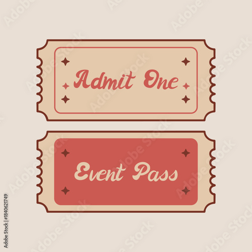 Vintage Admit One and Event Pass Ticket Illustrations