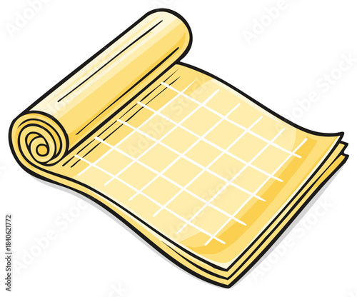 Cartoon illustration of an old parchment scroll with a grid for a game or quest