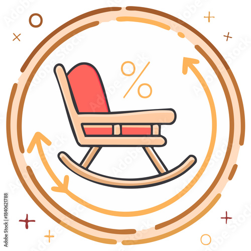 Retirement savings concept with rocking chair and percentage symbol icon