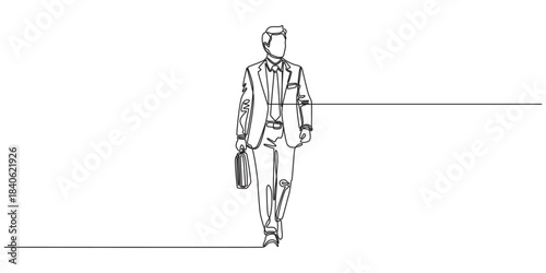 Continuous linear drawing of businessman. Editable stroke. Vector illustration. Continuous one line drawing of businessman thinking with his hand on his chin,  Man pose thinking in single line draw 