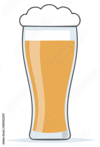 Simple flat design icon of a pilsner glass full of golden ale or lager beer with a foamy head