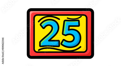 Colorful Number Twenty-Five Graphic With Rounded Edges in Red and Yellow Frame