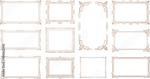 Elegant vintage decorative frame collection with ornate borders, classic ornamental design, antique style templates for invitations, certificates, posters, and artworks