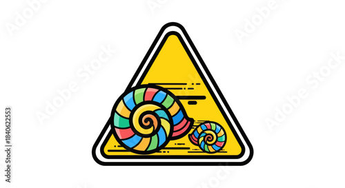 Colorful Snail Warning Sign Depicting Slow Pace and Symbolism For Various Concepts