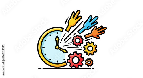 Conceptual Illustration Depicting Time Management, Efficiency, and Teamwork Dynamics