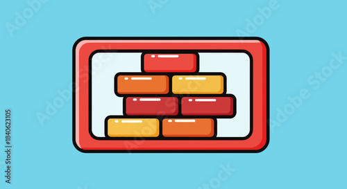 Colorful Brick Wall Illustration In A Red Frame With A Teal Backdrop, Security Theme