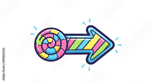 Colorful Candy Arrow Icon Pointing To The Right With Sparkles On White Backdrop