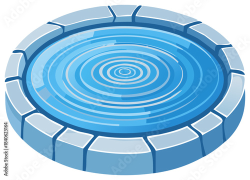 Stone Wishing Well with Water Rings Rippling Pattern Circle Round Shape
