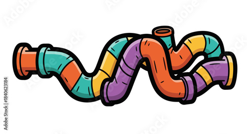 Colorful Cartoon Pipe System: Abstract Design with Vibrant Tones and Playful Lines