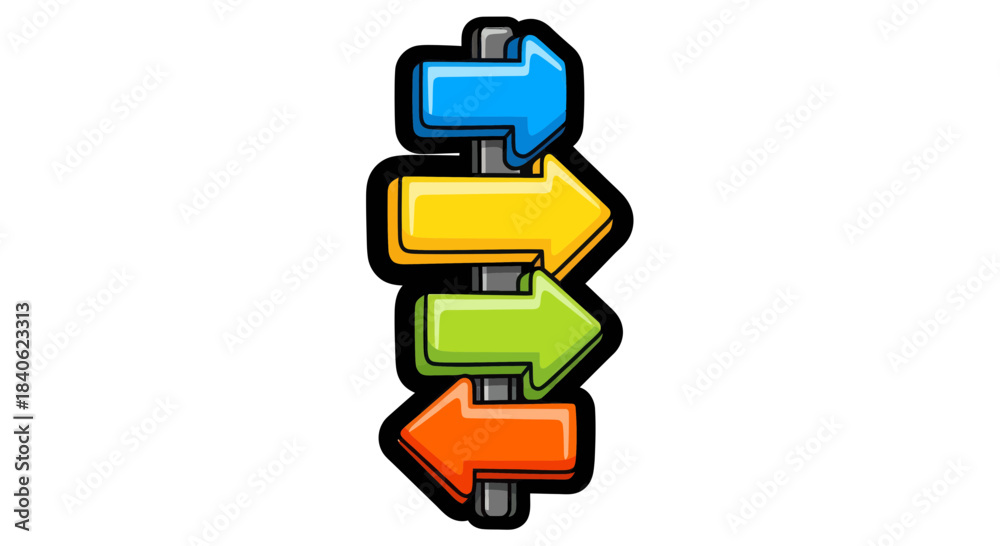 Obraz premium Colorful Directional Arrows Indicate Numerous Travel Pathways, Illustrating Decision Making Clearly