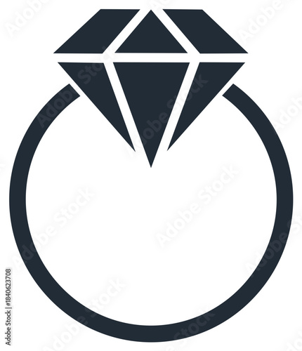 Elegant Ring with Diamond Jewel Facets Simple Icon for Wedding Proposals