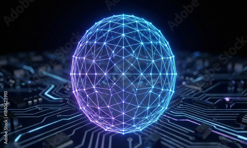 Geometric wireframe grid overlay representing a technology concept