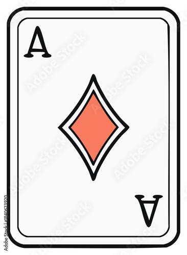 Vector illustration of a classic Ace of Diamonds playing card ideal for gambling games and entertainment concepts