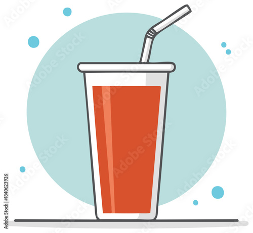 Refreshing cold beverage in a disposable cup with straw flat vector icon illustration