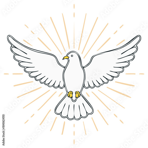 White dove with open wings and rays of light a symbol of peace hope and faith