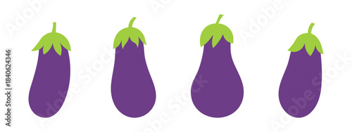 Set of eggplants. Isolated vector illustration on a transparent background.