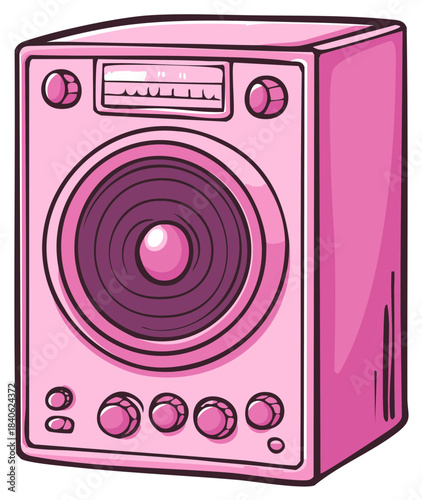 Retro Pink Loudspeaker Sound Amplifier Vector Illustration