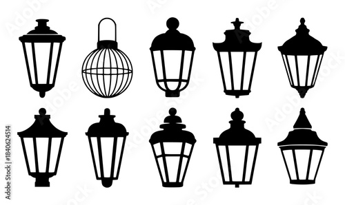Nine black silhouette lantern in various vintage styles lanterns silhouettes