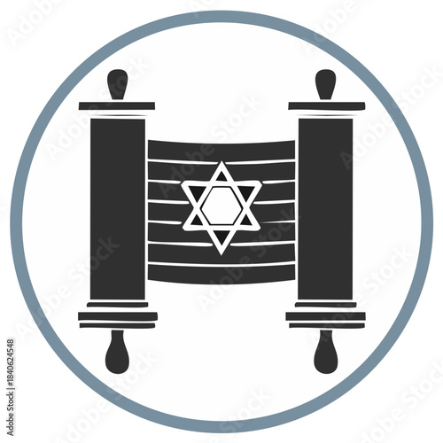 Hebrew scroll illustration with Star of David symbol in circle frame
