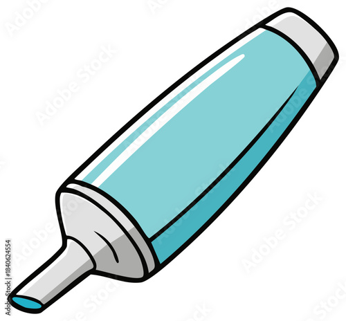 Cartoon illustration of a light blue tube for cream or toothpaste with a blank label