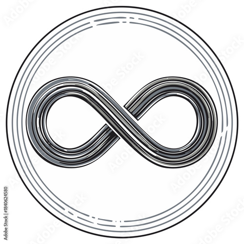 Monochrome Hand Drawn Infinity Symbol Within a Stylized Circle Frame