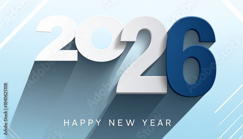 Happy New Year 2026 Modern Graphic Design: Blue and White Typography Banner