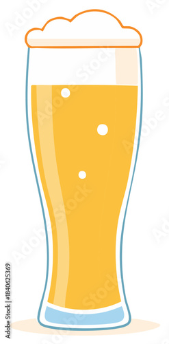 Refreshing Glass of Golden Beer with Frothy Head and Bubbles